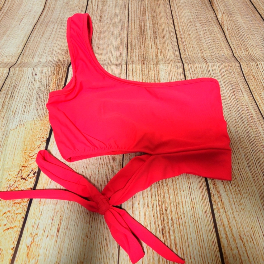 SHEIN swim NWOT, sz S, knot side, one shoulder, watermelon pink bikini top